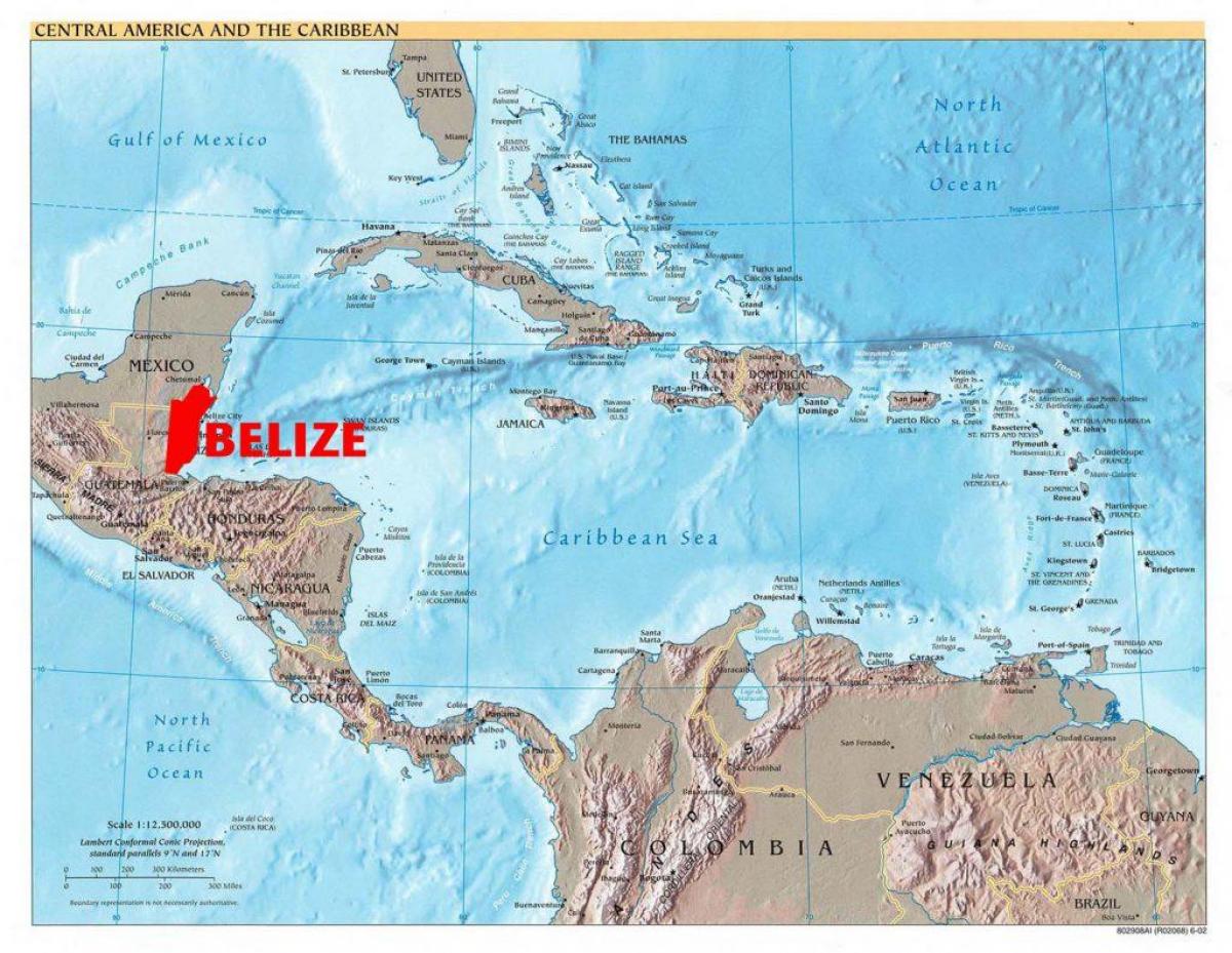 Carte de Belize en amérique centrale