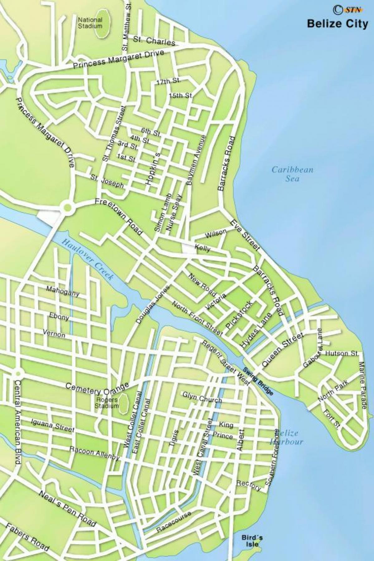 carte de Belize rues de la ville
