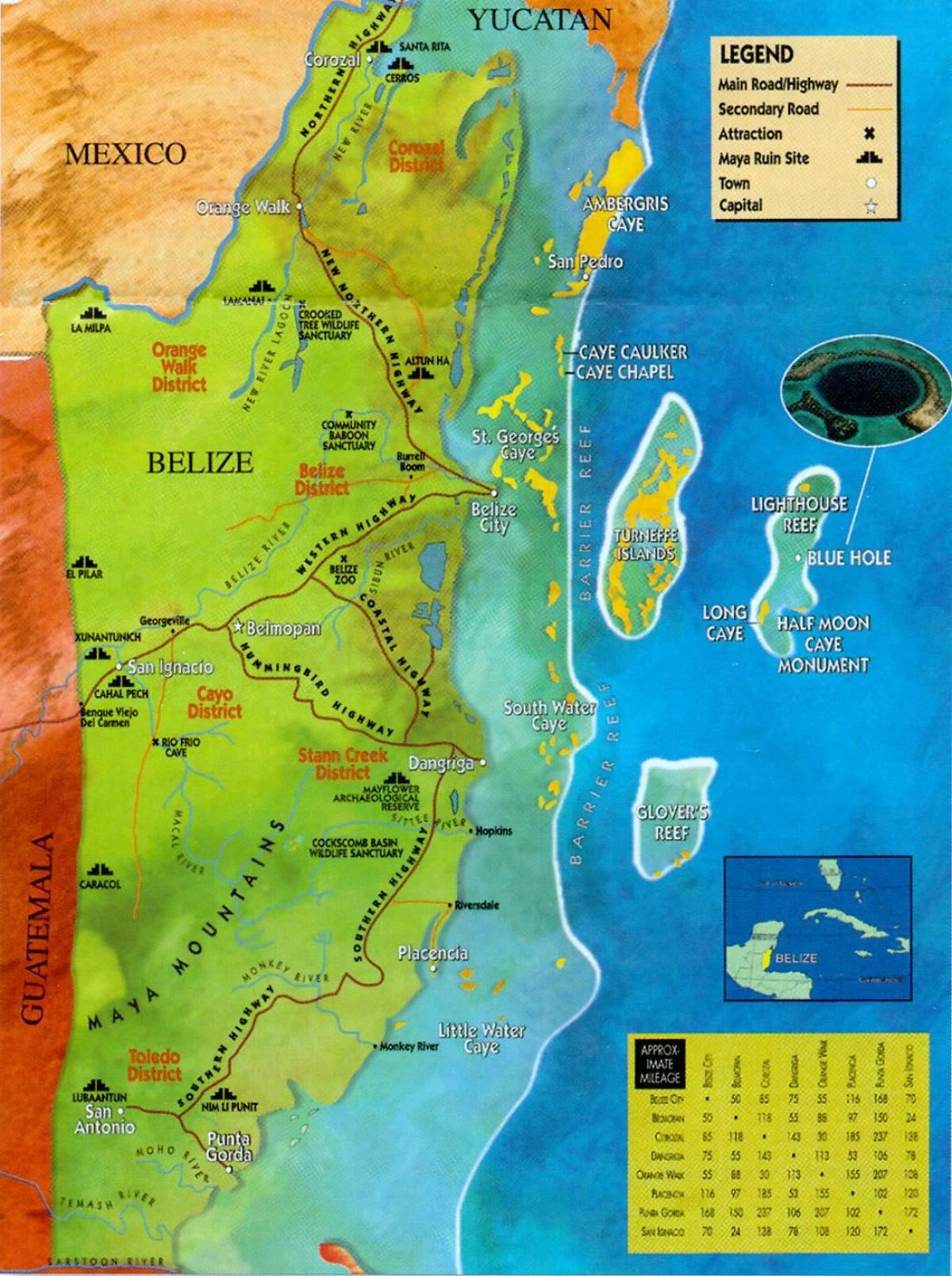 Belize ruines de la carte