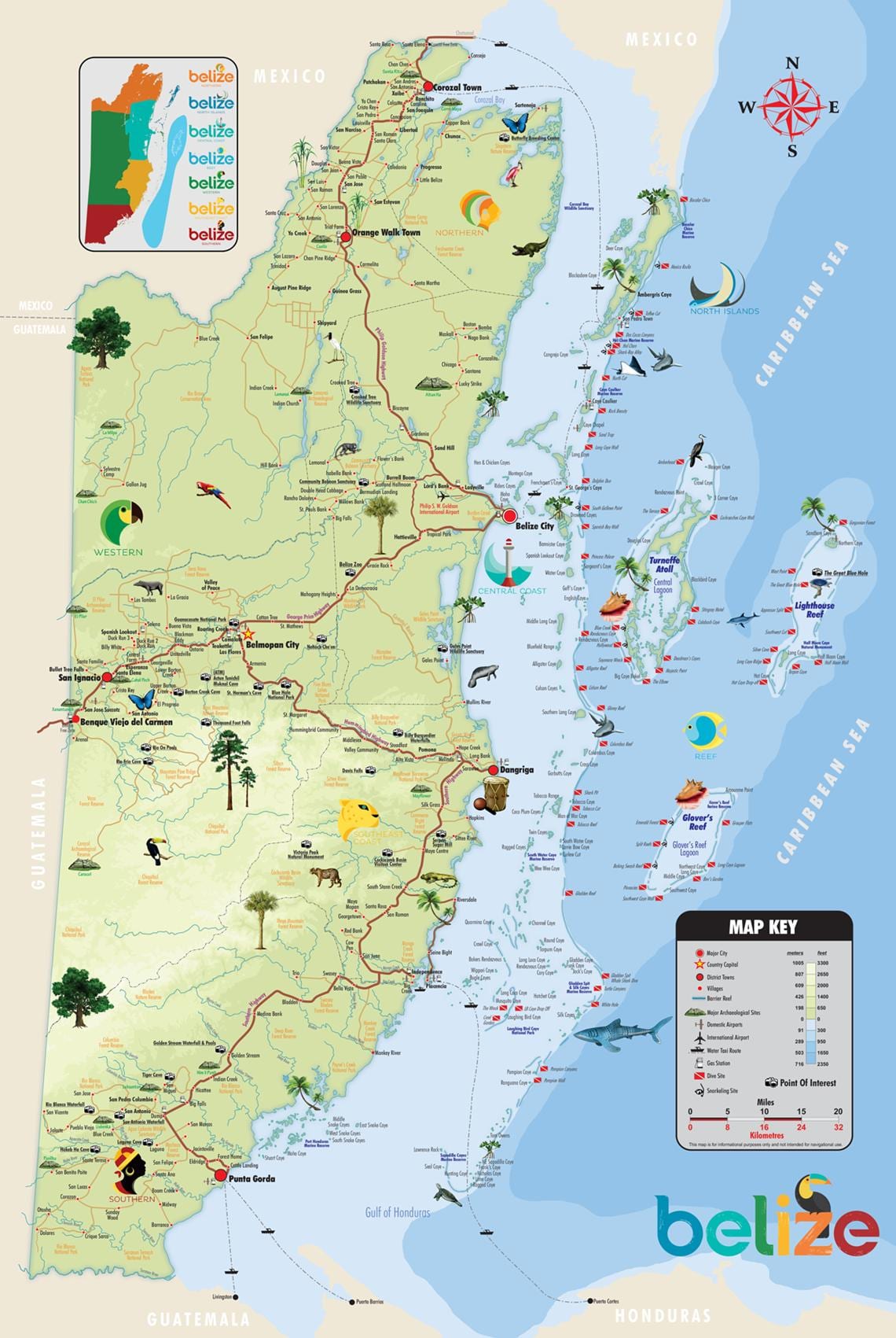 Carte de Belize attractions