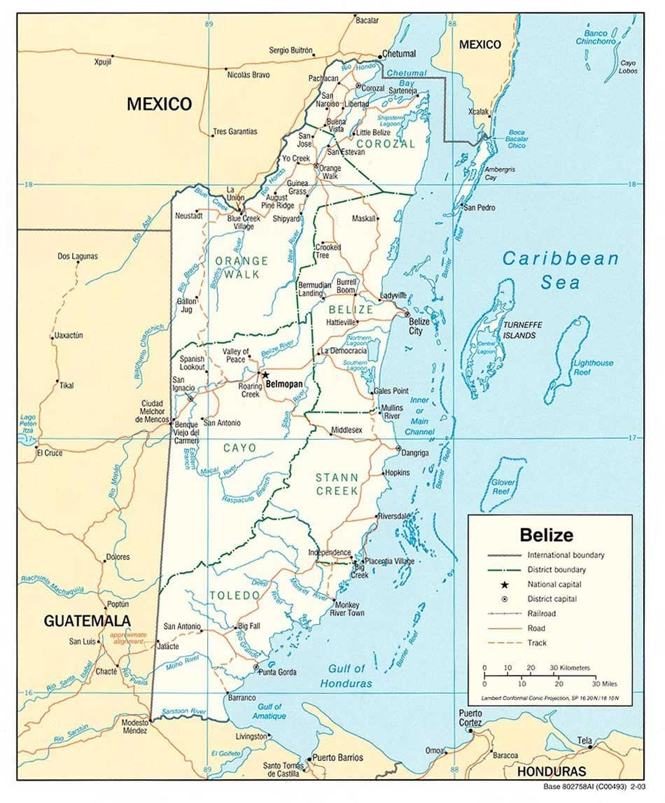 Belize rivières carte