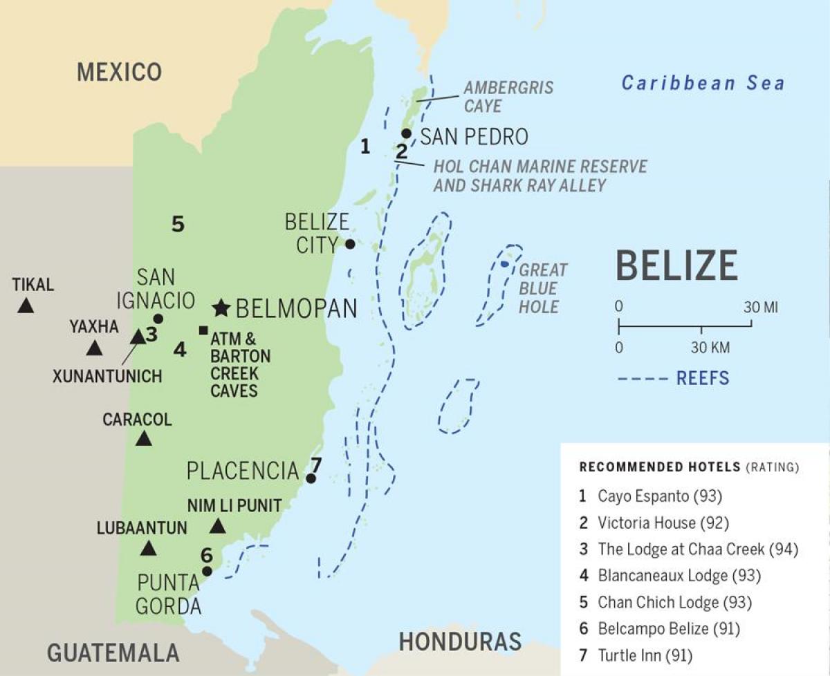 Carte de Belize plages