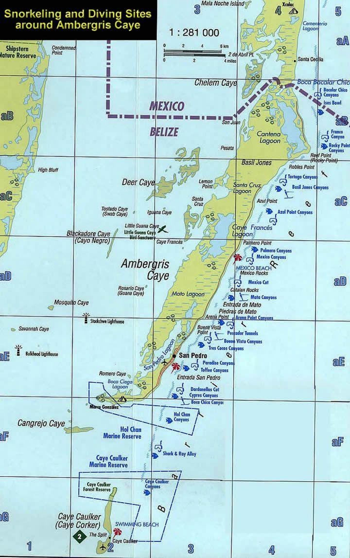 Carte de Belize plongée en apnée