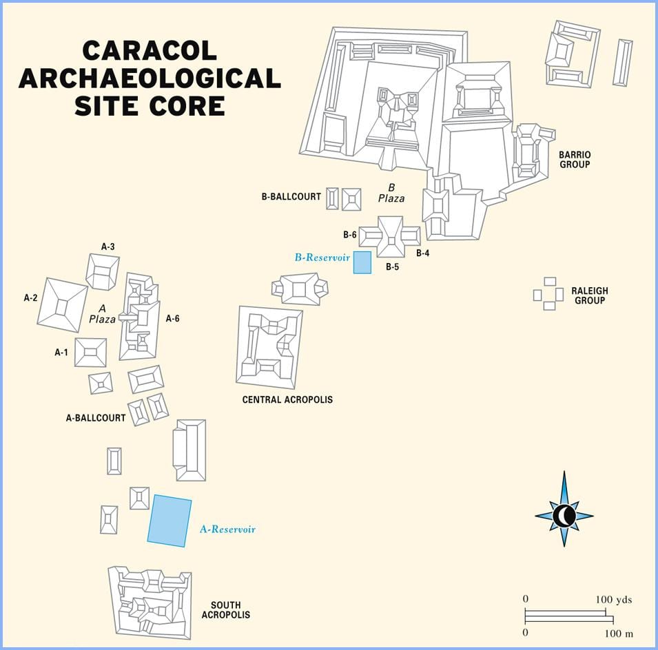 caracol ruines Belize carte