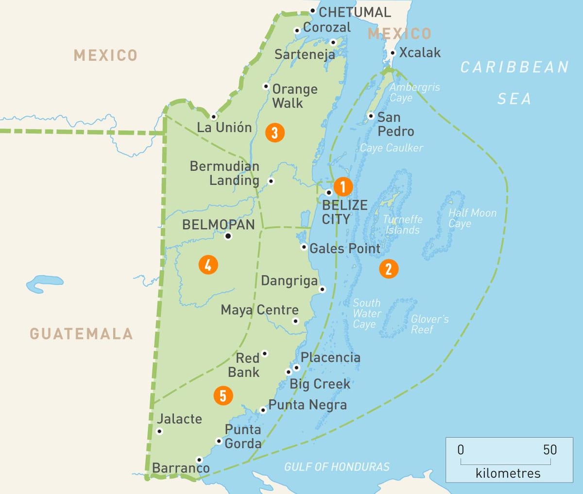 Carte de Belize et dans les pays environnants