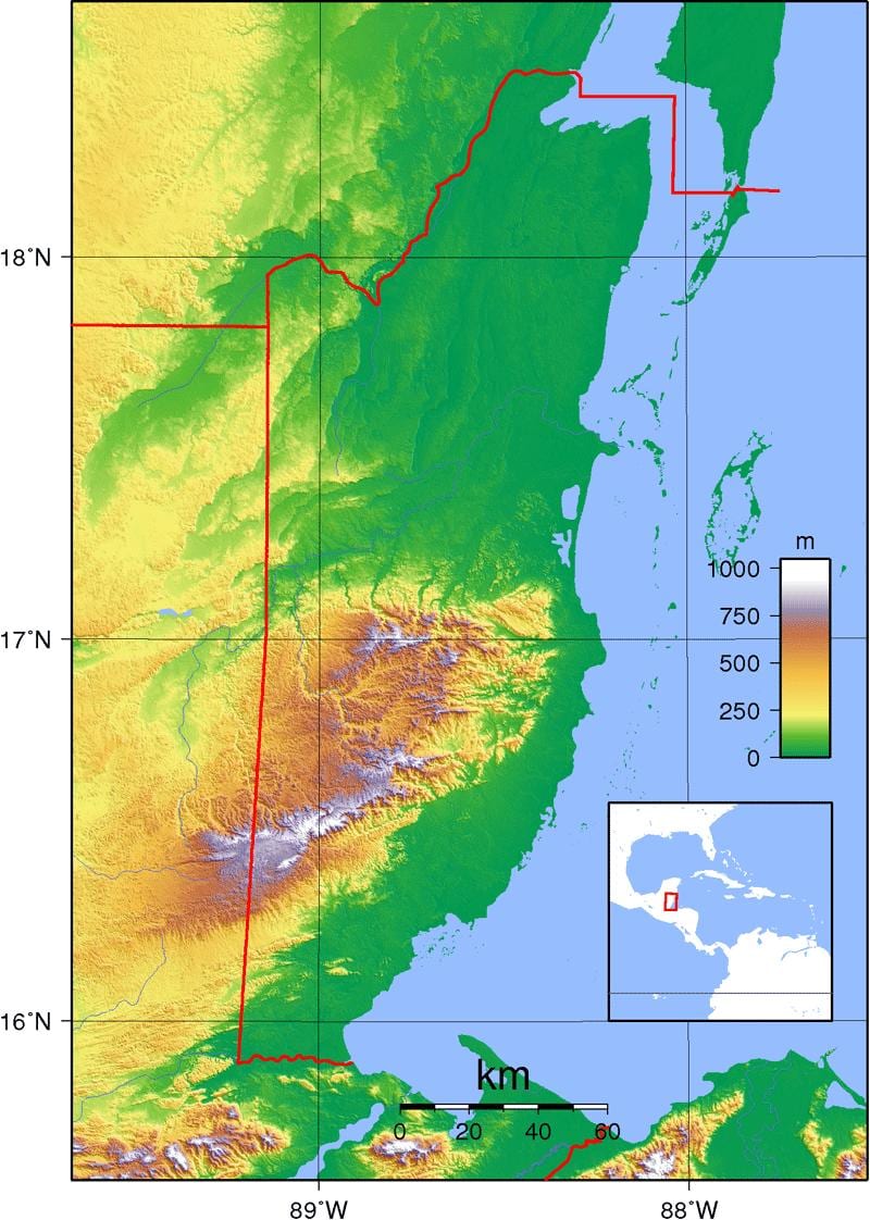 Carte de physique Belize