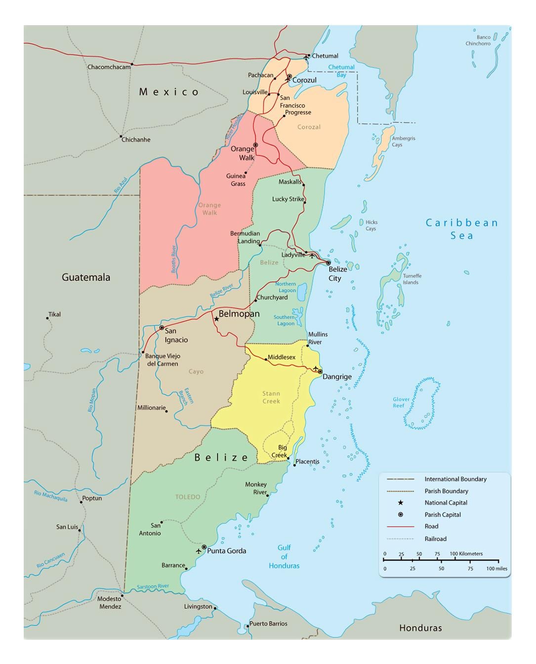 Carte politique de Belize