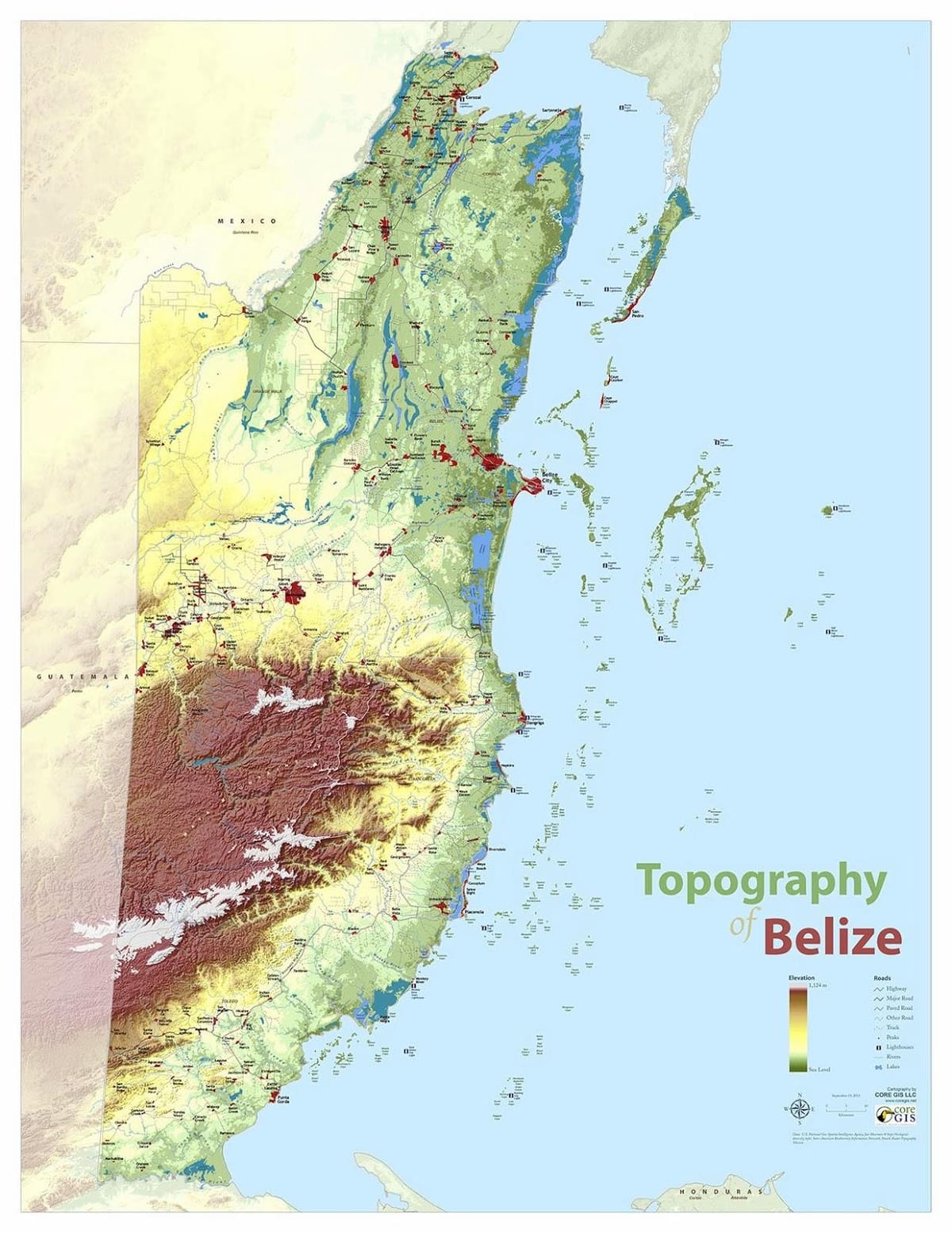 La carte topographique Belize