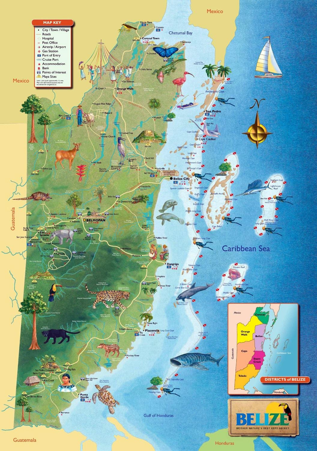 Carte de Belize chutes d'eau 
