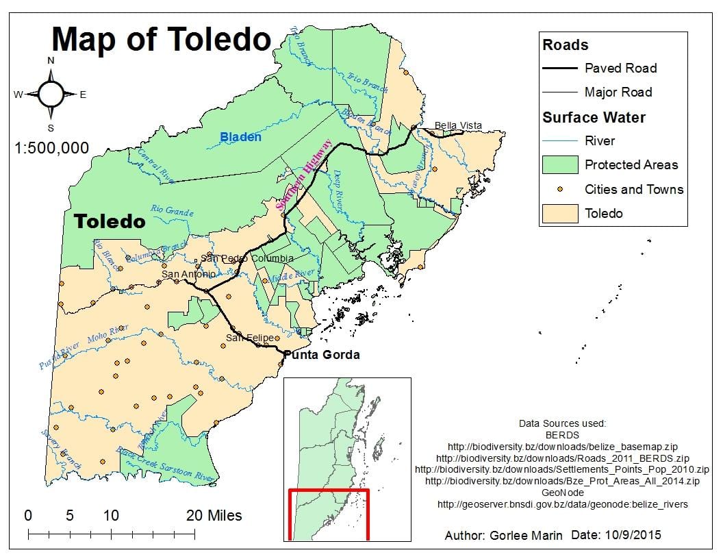 la carte de toledo district de Belize