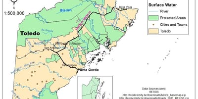 La carte de toledo district de Belize